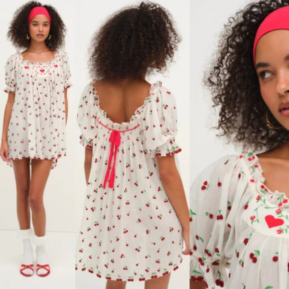 NEW! For Love Lemons Beaded cherry slip dress in white and red 26366